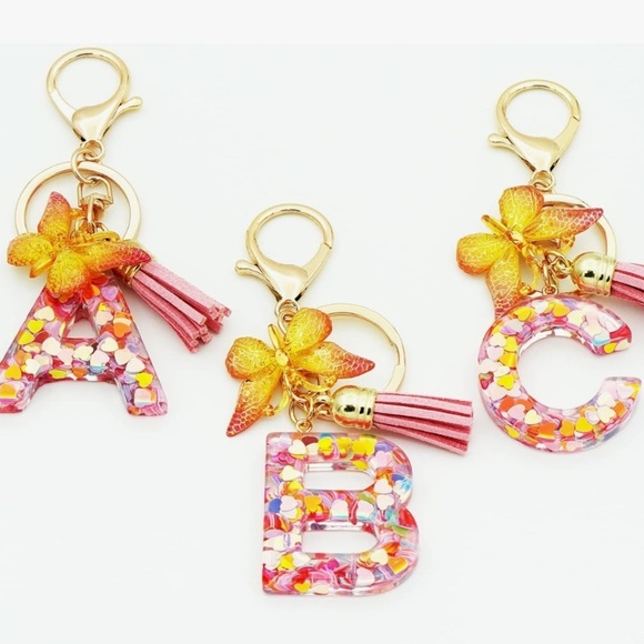 Initial D confetti initial purse charm with butterfly and tassel clips on - Picture 3 of 3